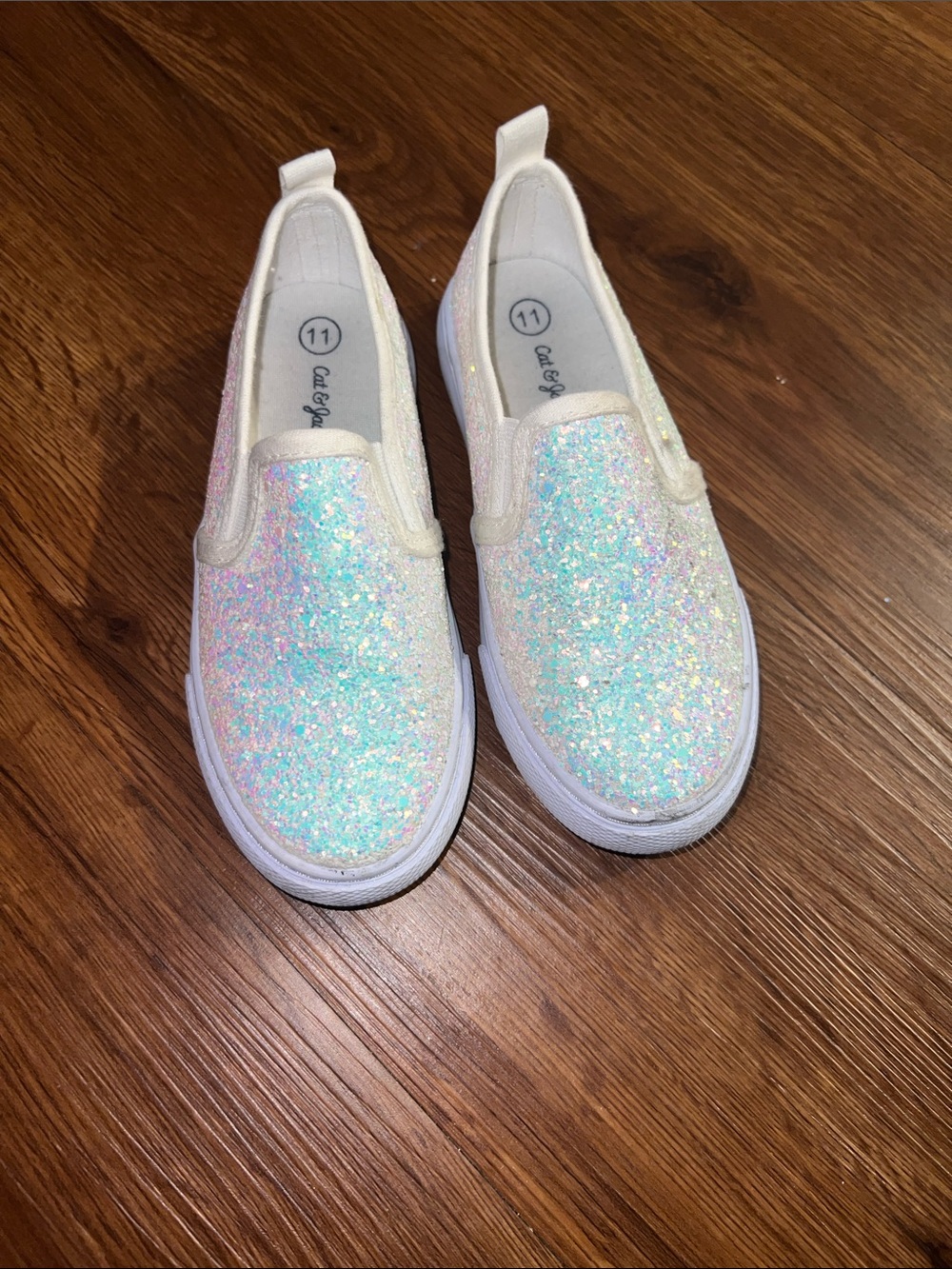 Cat & Jack Iridescent White Glitter Slip-On Sneakers